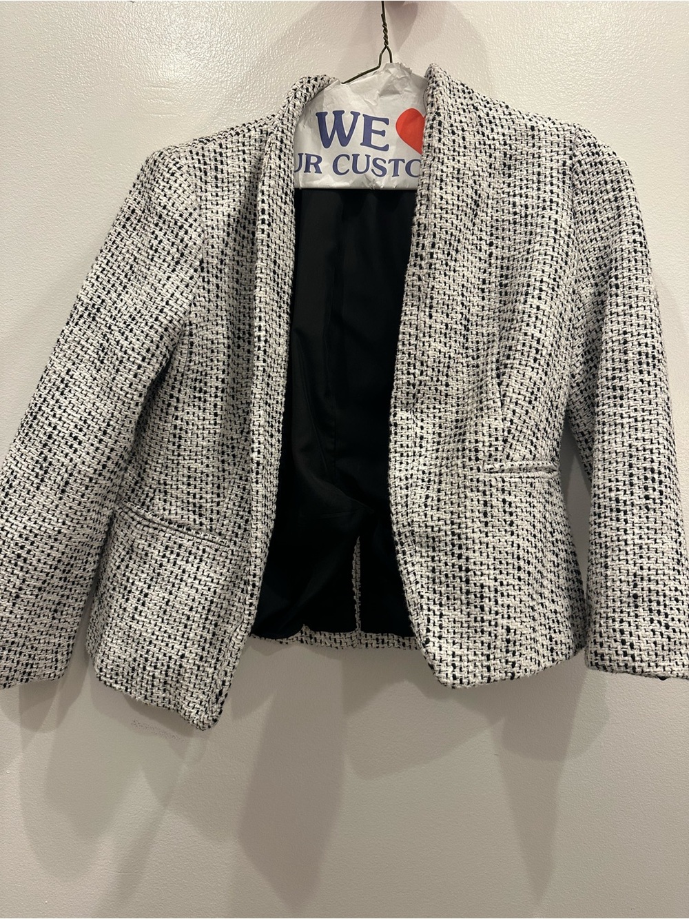 J. Crew Black and White Tweed Open-Front Blazer